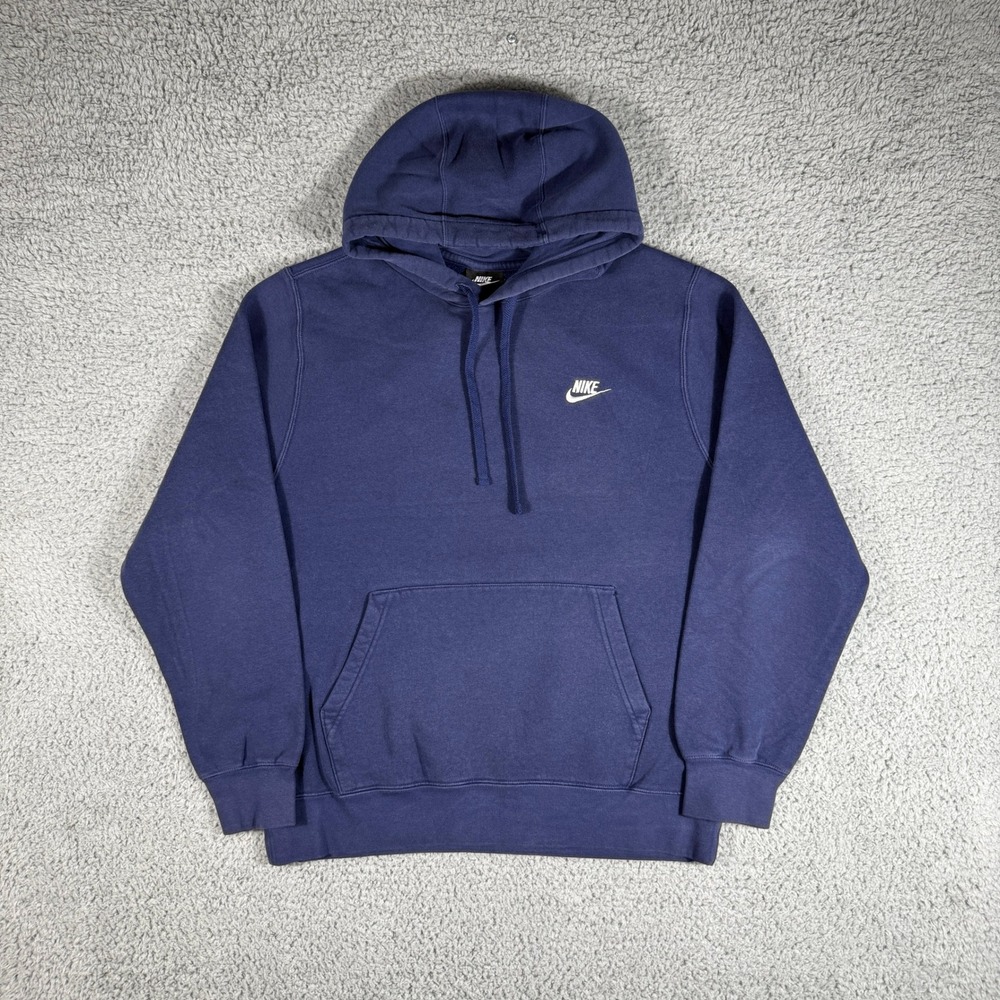 Nike Hoodie Size Large Blue Fleece Logo Pullover Sweatshirt Long-Sleeve